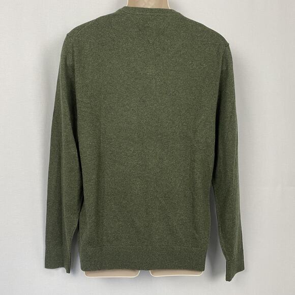 Tommy Hilfiger Cotton Cashmere Sweater Mens Large Forest Green V Neck Pullover - Picture 3 of 8